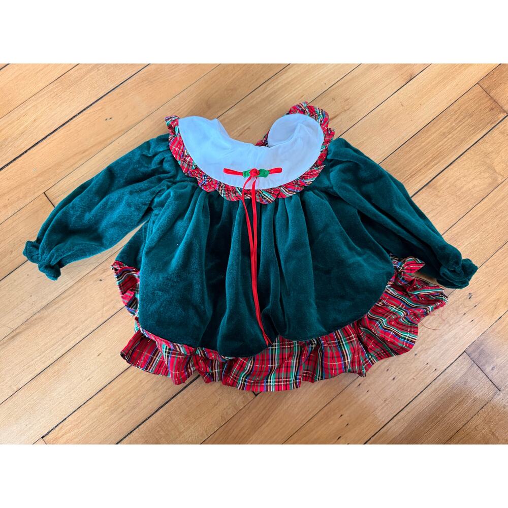 Bryan &‎ Co. vintage green velour red plaid Christmas dress